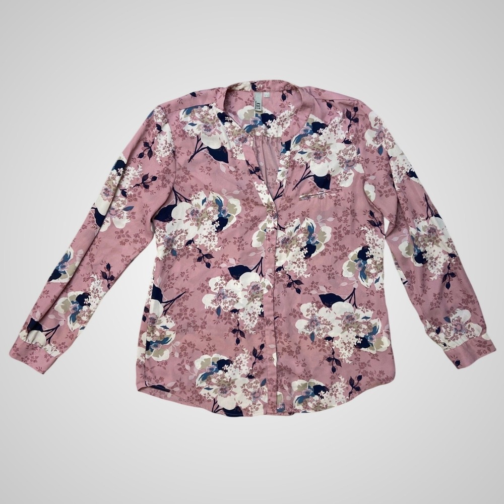 KUT from the Kloth Pink Floral Long Sleeve Split Neck Blouse XL KT3213B
